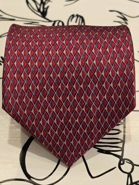 Umberto Bossi Roma Milano Handmade Silk Tie Red Blue Geometric 62" x 3.75"